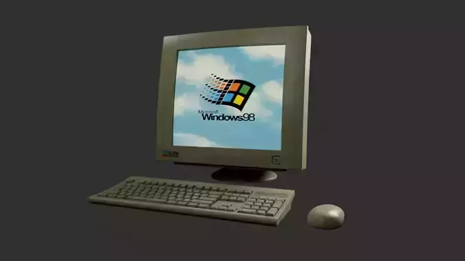 Old CRT Monitor with keyboard and mouse Free 3D model