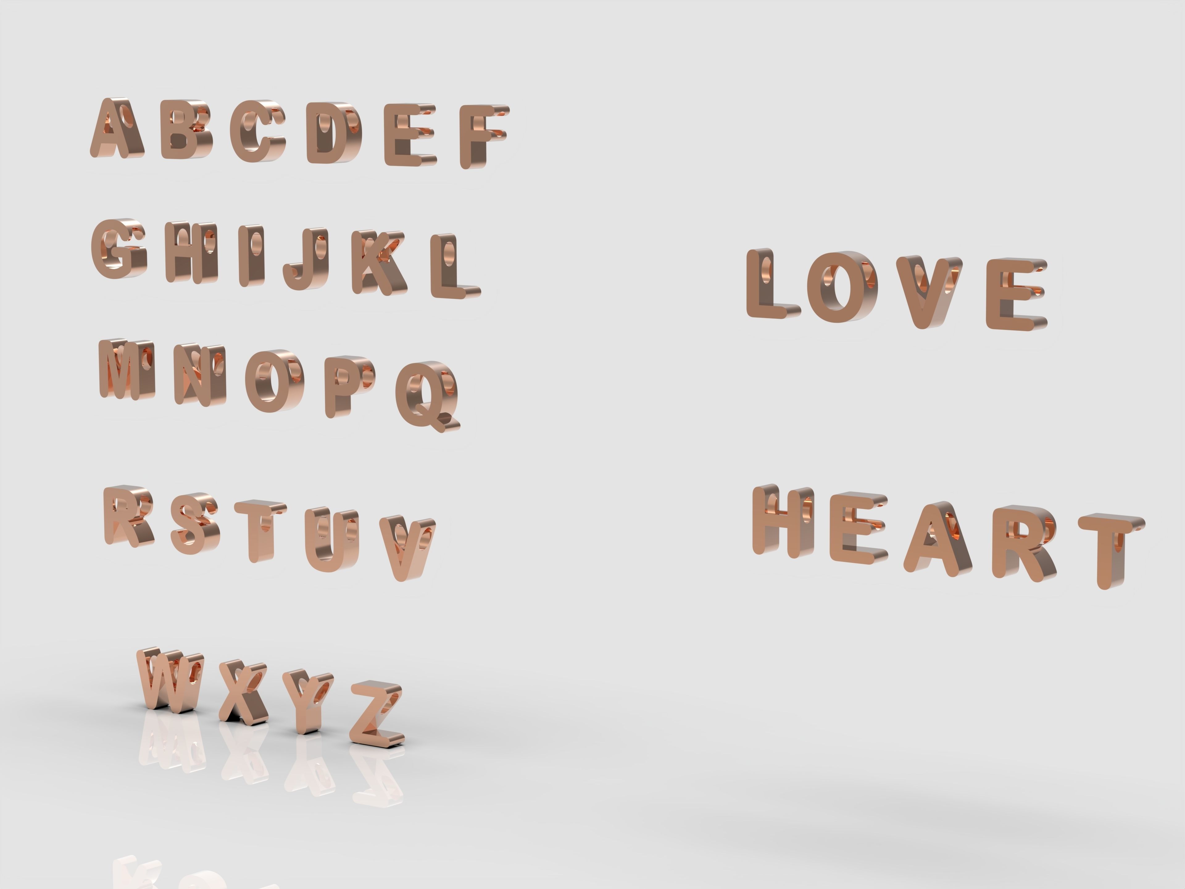 alphabets  pendants 3D print model_3