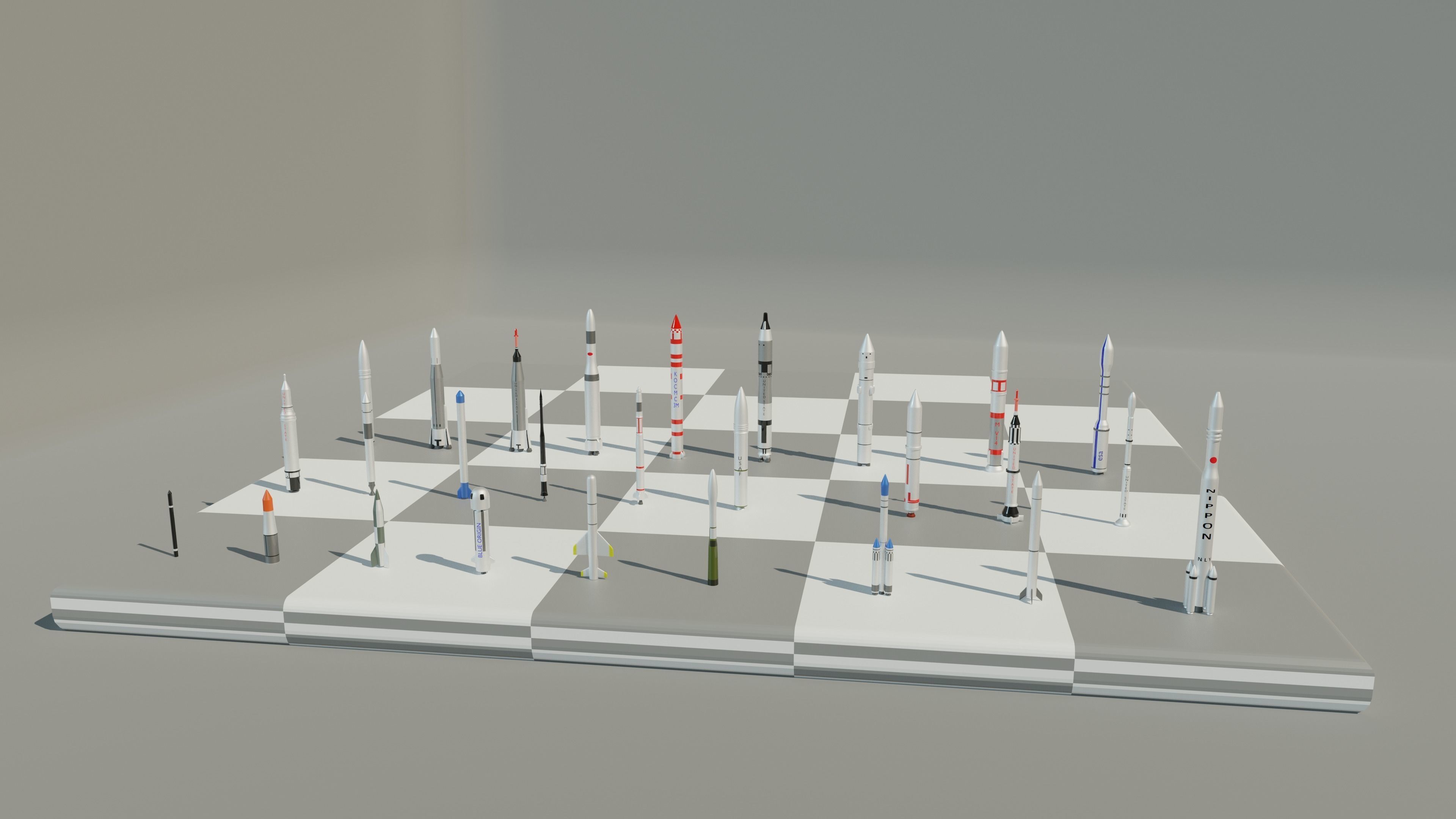 Rocket collection nasa chess set Low-poly 3D model_4