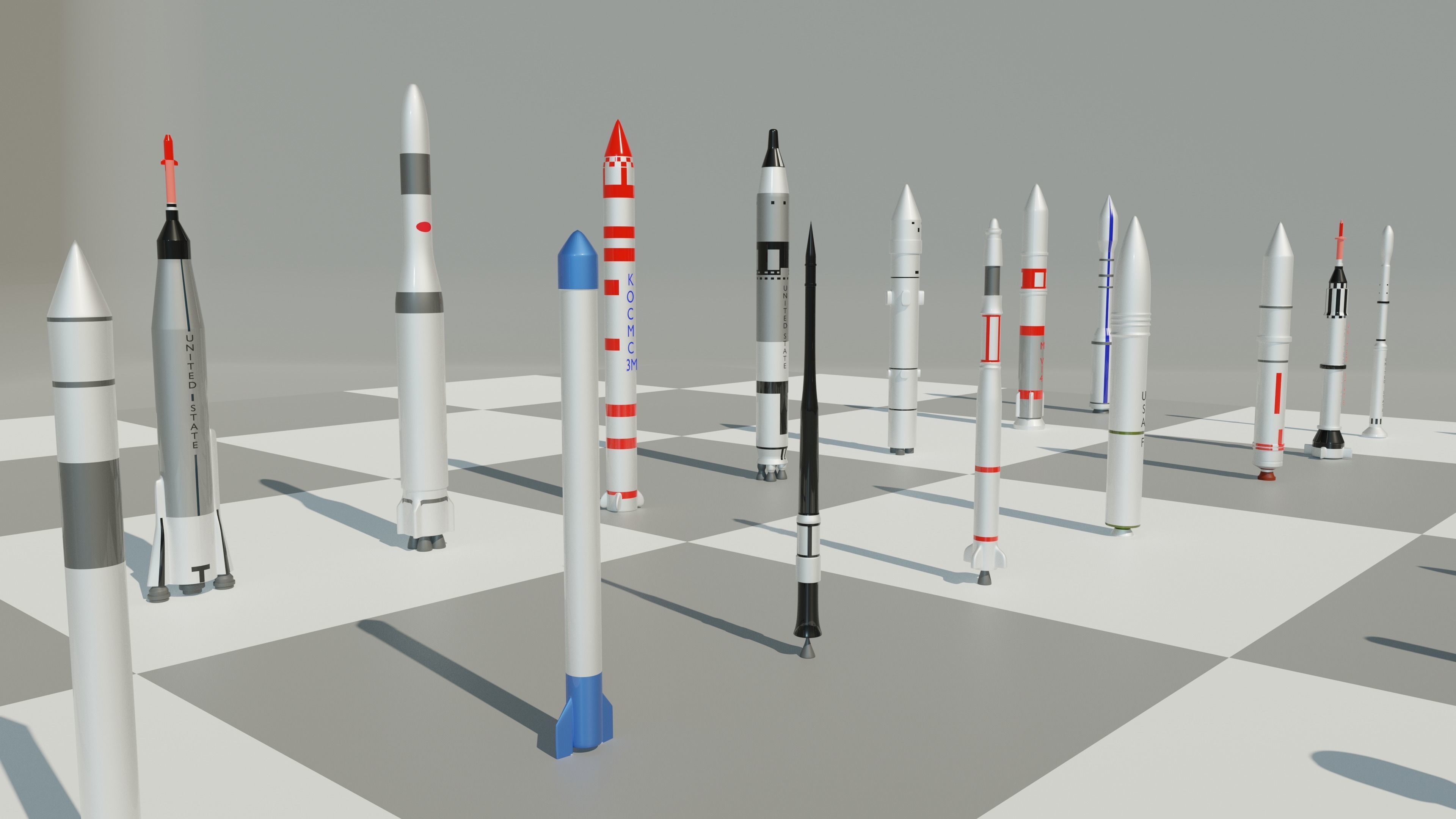 Rocket collection nasa chess set Low-poly 3D model_2