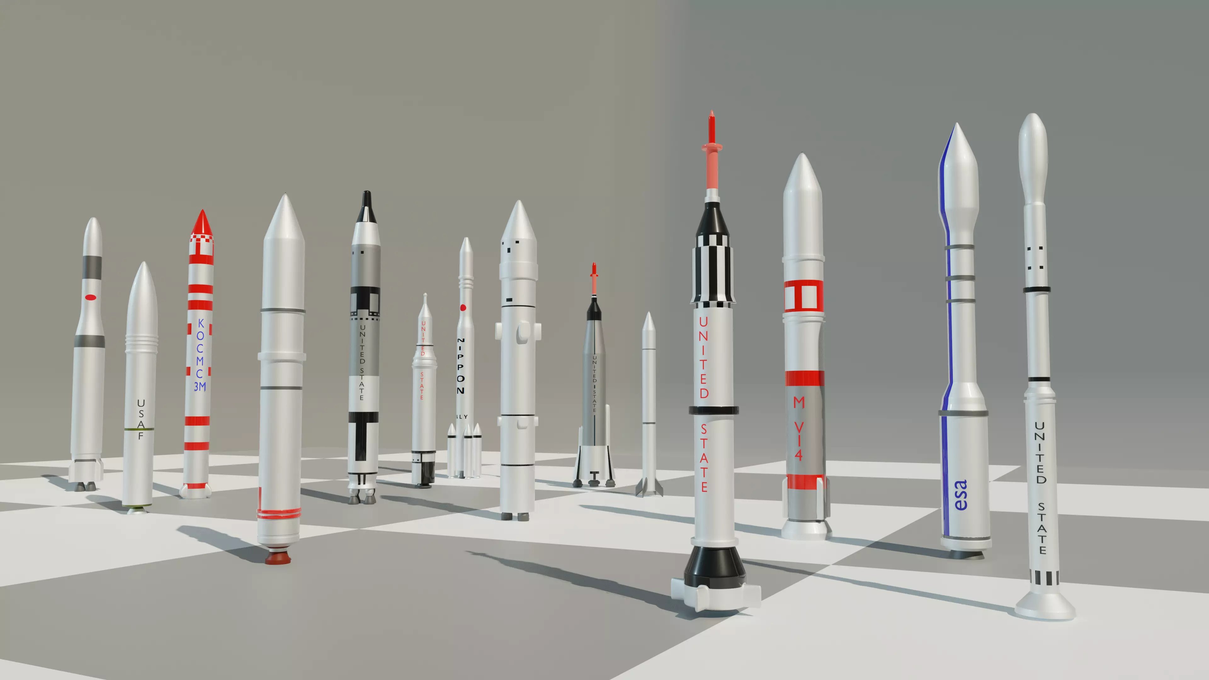 Rocket collection nasa chess set Low-poly 3D model_0
