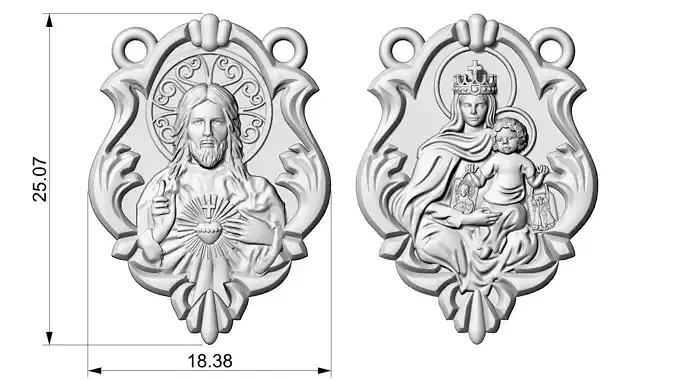 Scapular pendant Christ and Mary Escapulario Jesus e Carmo