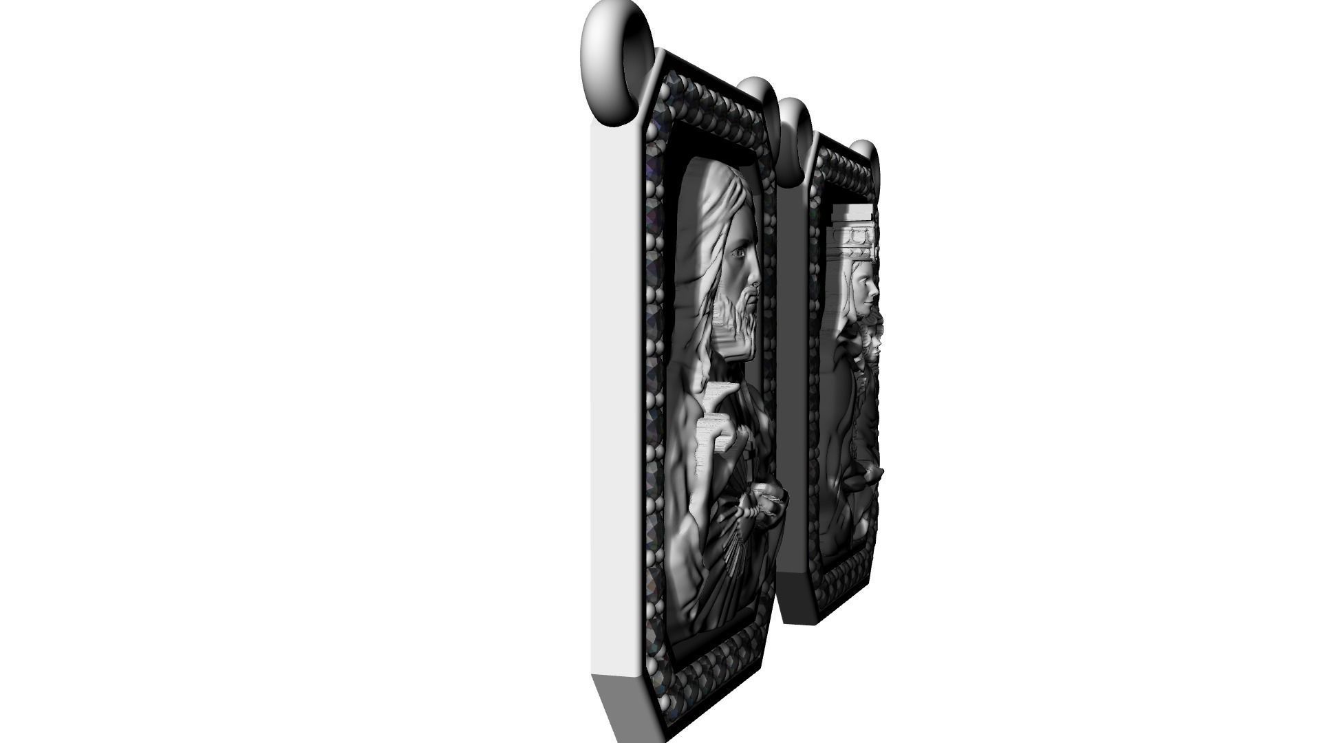 Scapular with diamonds Christ and Mary Escapulario Jesus Carmo 3D print model_4