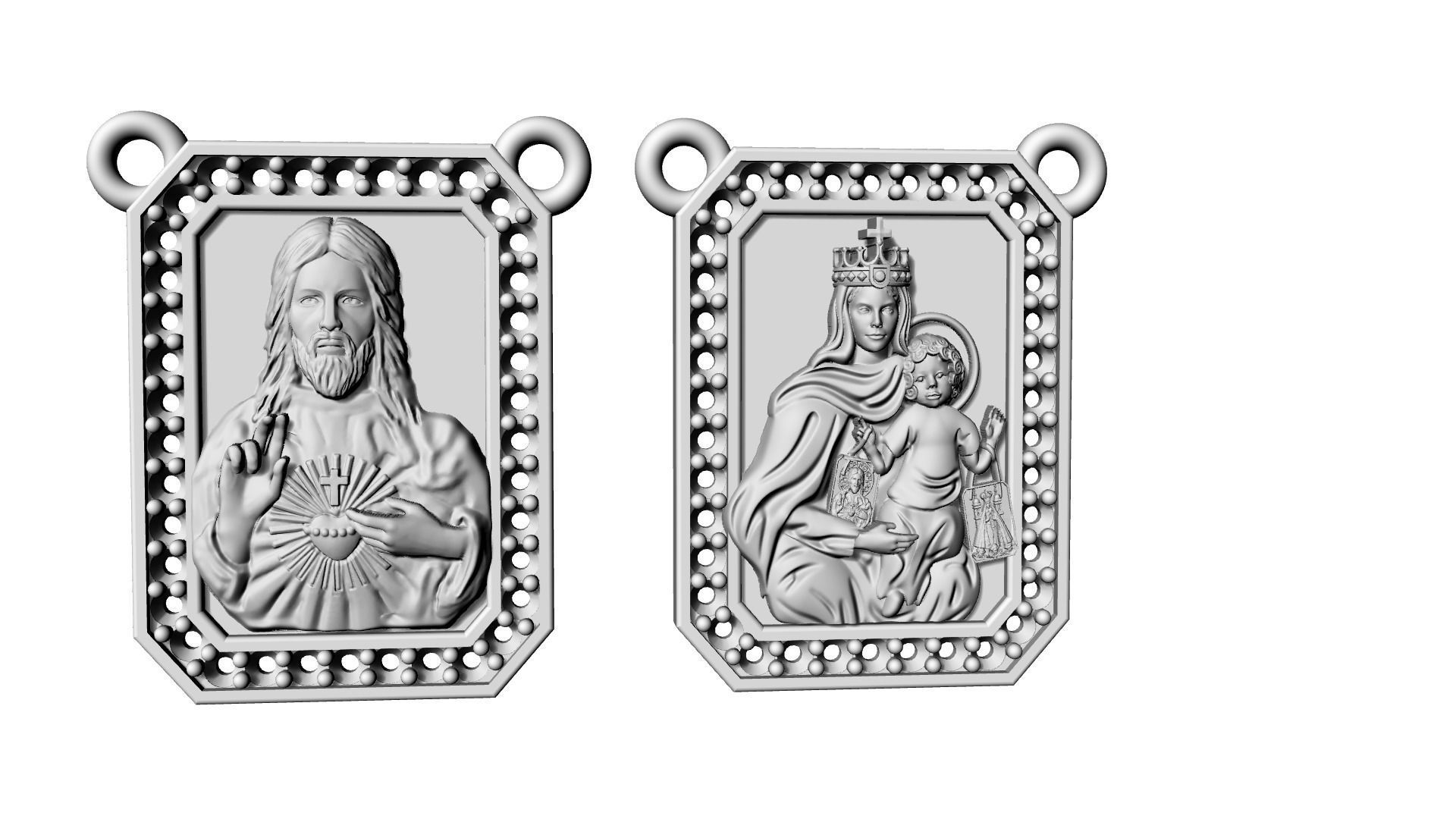 Scapular with diamonds Christ and Mary Escapulario Jesus Carmo 3D print model_12