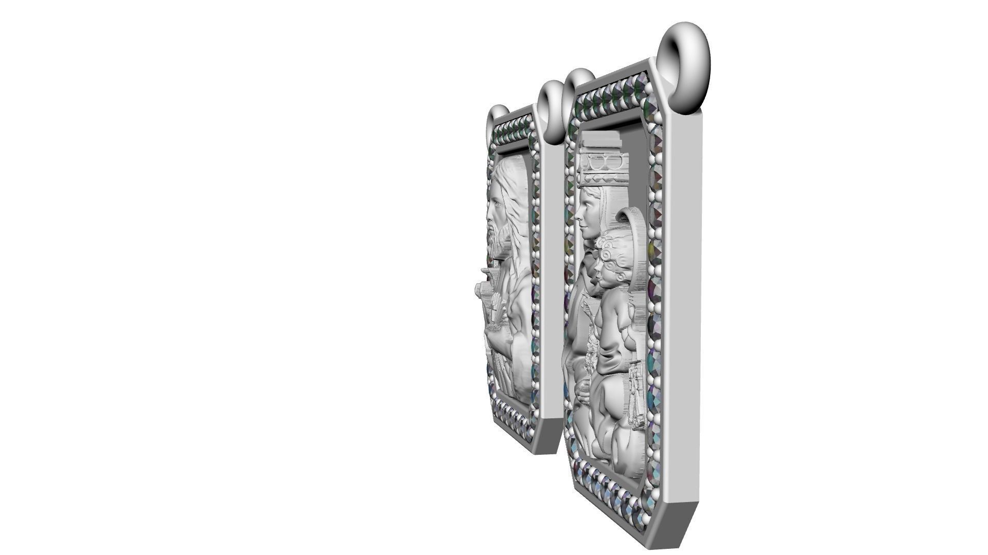 Scapular with diamonds Christ and Mary Escapulario Jesus Carmo 3D print model_8