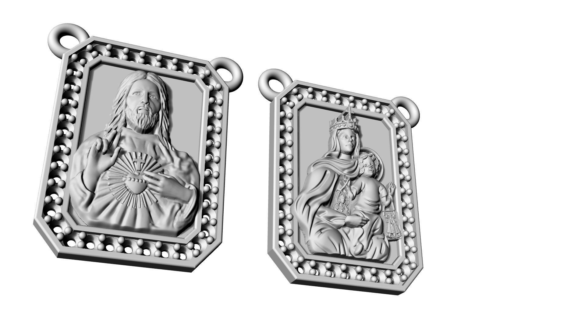 Scapular with diamonds Christ and Mary Escapulario Jesus Carmo 3D print model_13