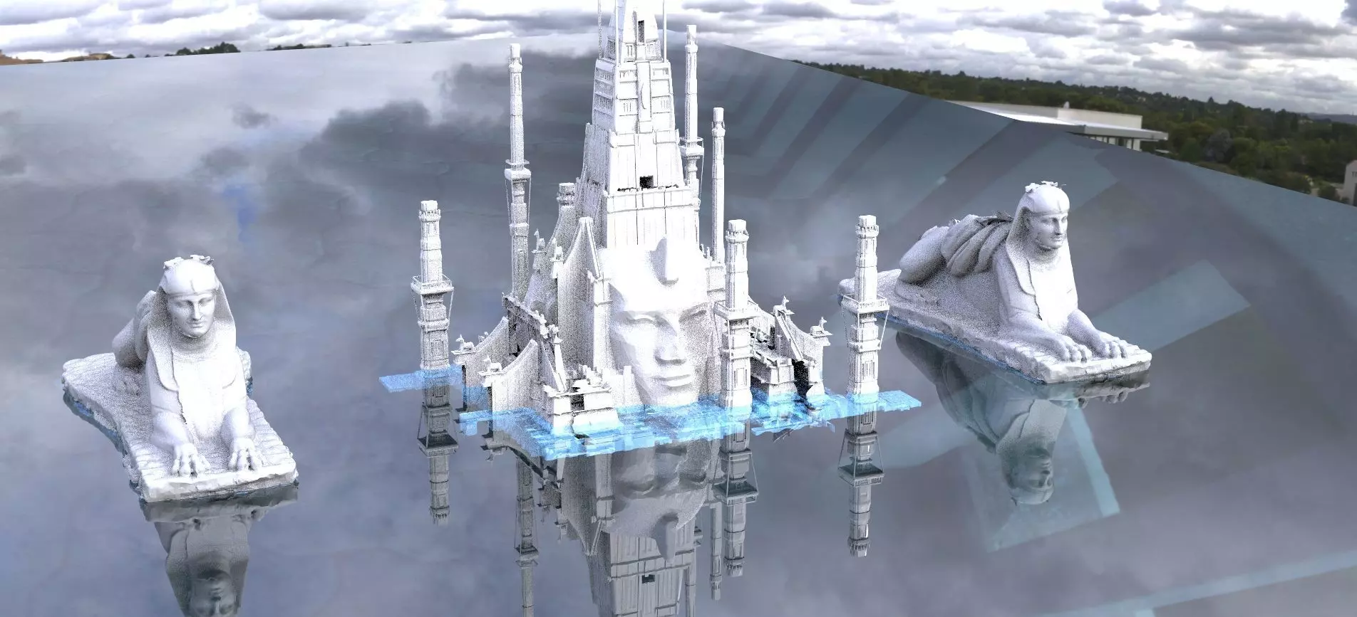 Egyptian Ramesses Temple with Sphinxes  3D model_0