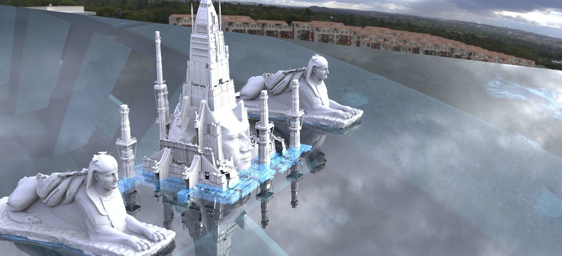 Egyptian Ramesses Temple with Sphinxes  3D model_1