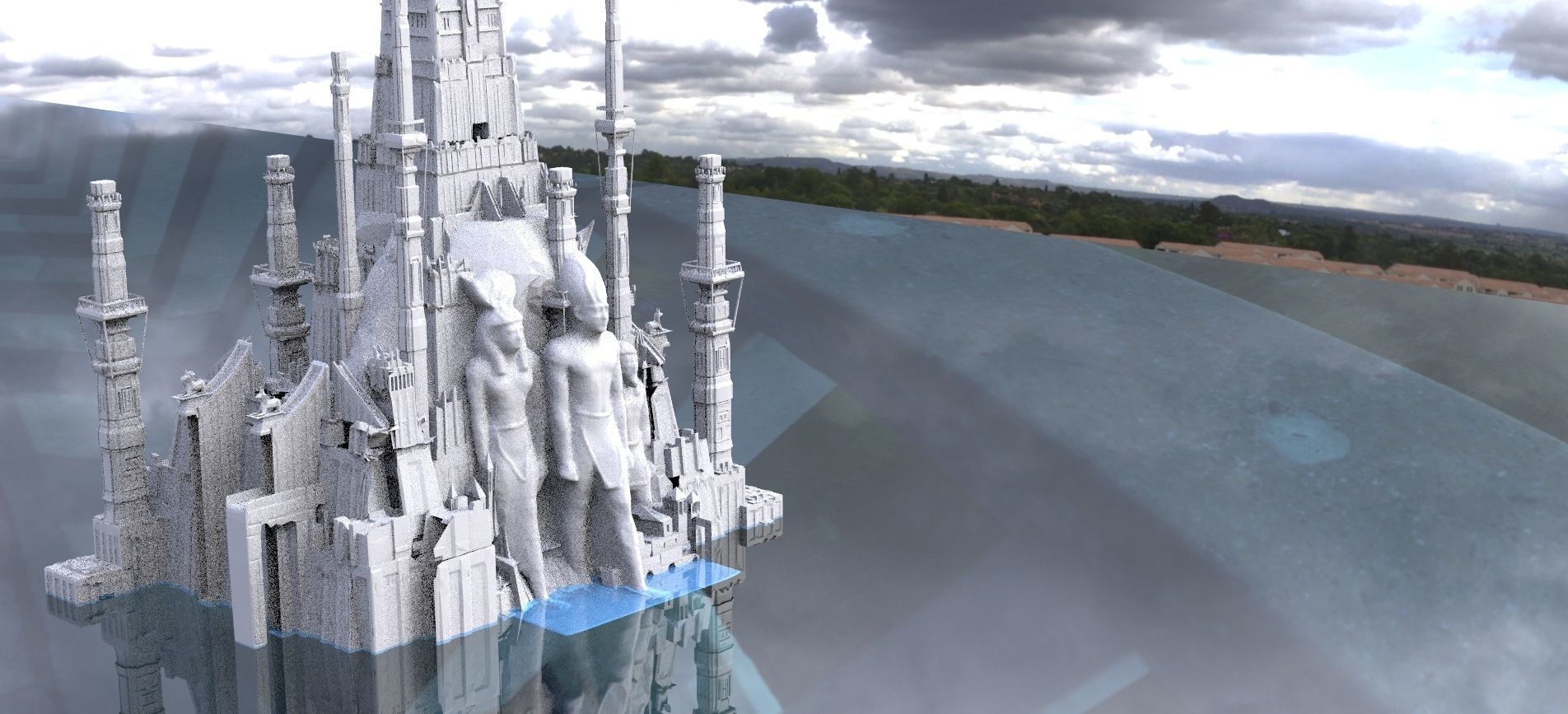 Egyptian Pharaohs temple 1 with sphinx 3D model 3D model_1