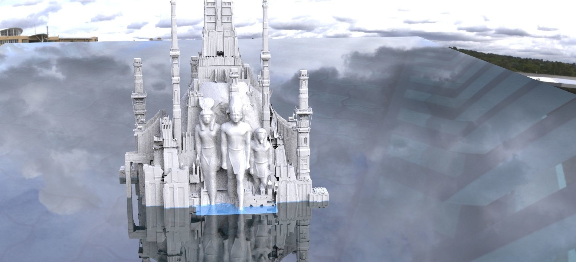 Egyptian Pharaohs temple 1 with sphinx 3D model 3D model_5