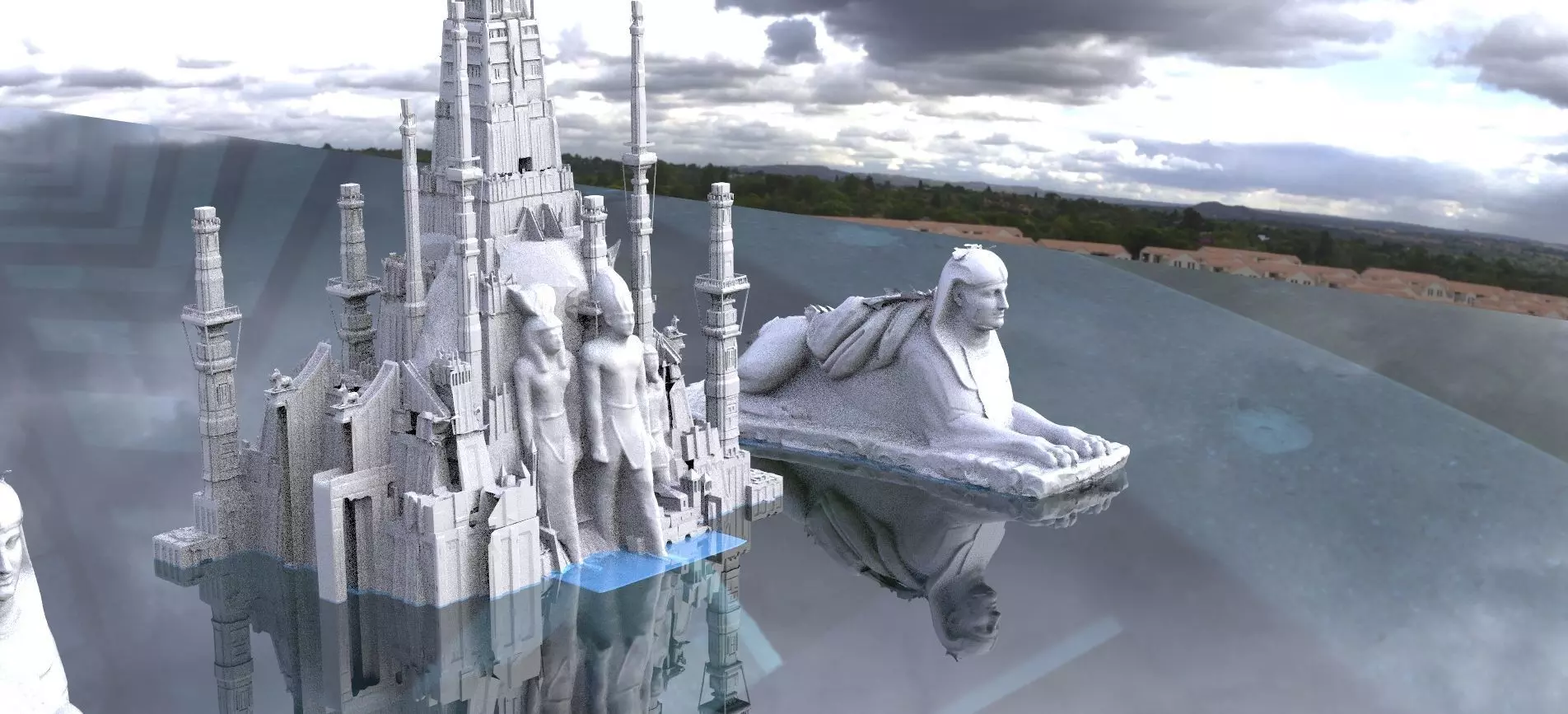 Egyptian Pharaohs temple 1 with sphinx 3D model 3D model_0