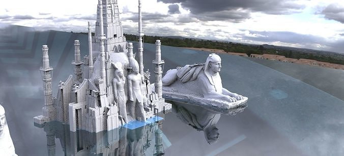 Egyptian Pharaohs temple 1 with sphinx 3D model 3D model