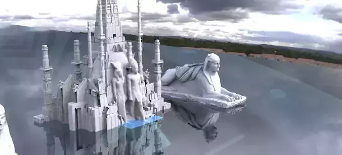 Egyptian Pharaohs temple 1 with sphinx 3D model 3D model