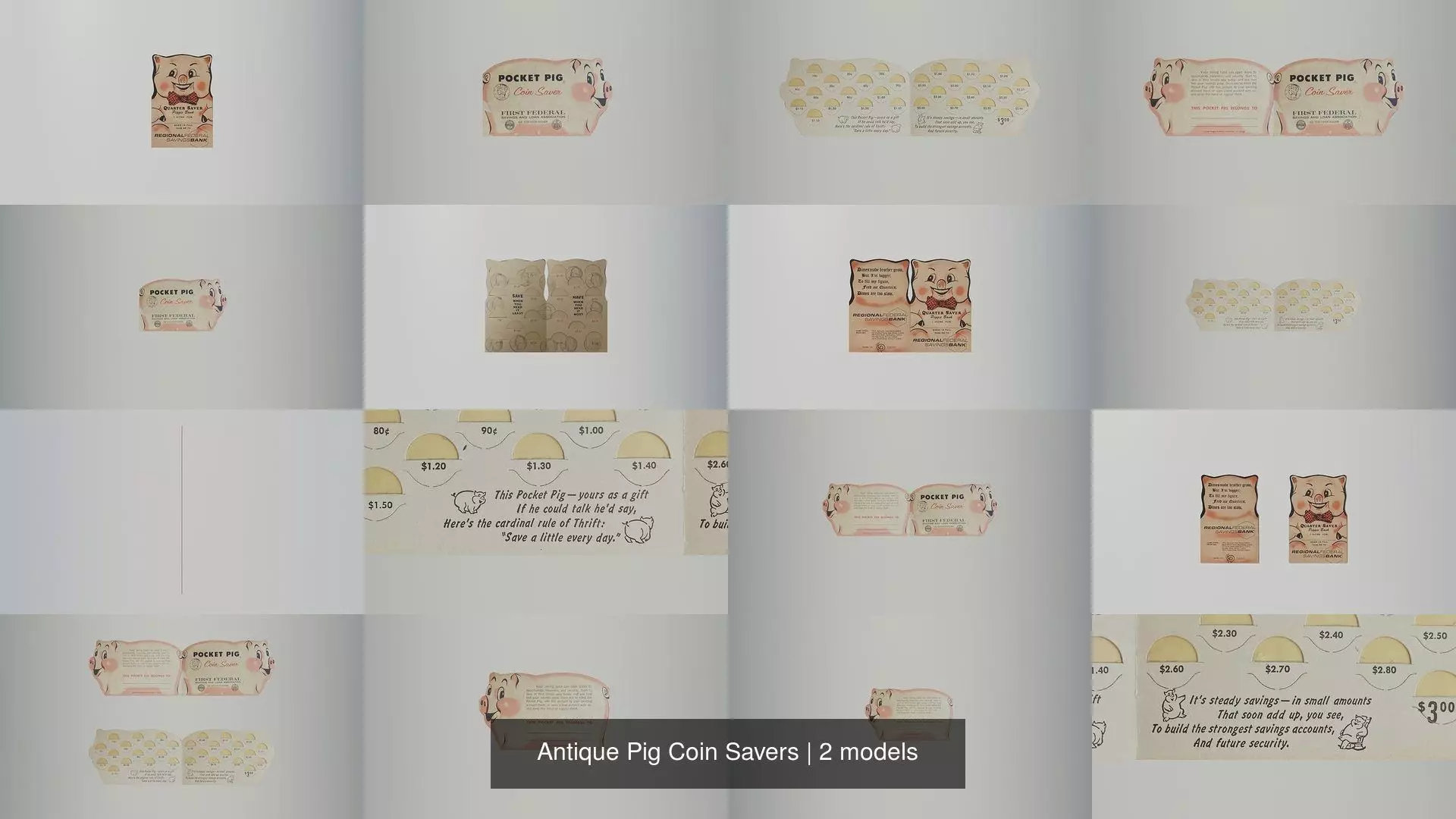 Antique Pig Coin Savers 3D Model Collection_0