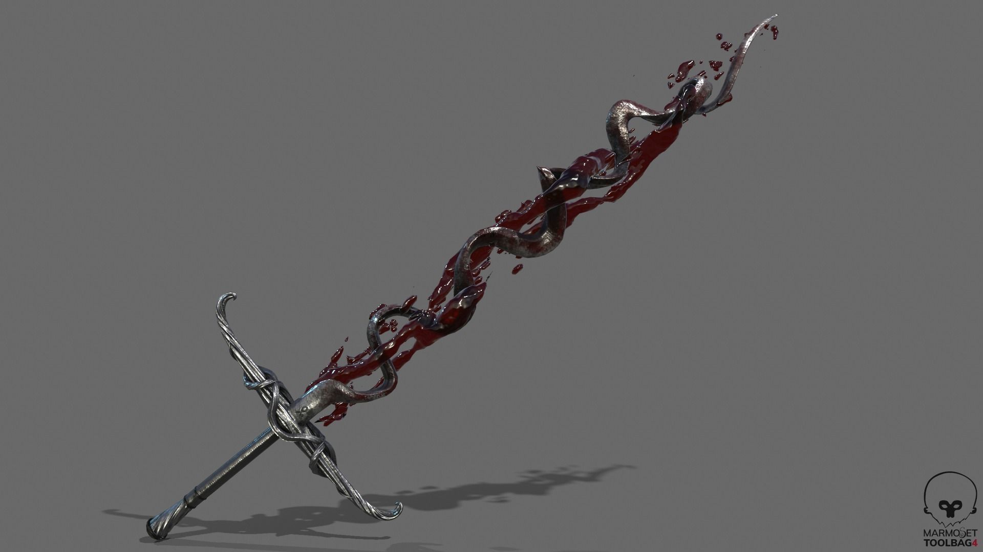 Distorted Bloody Sword Low-poly 3D model_6