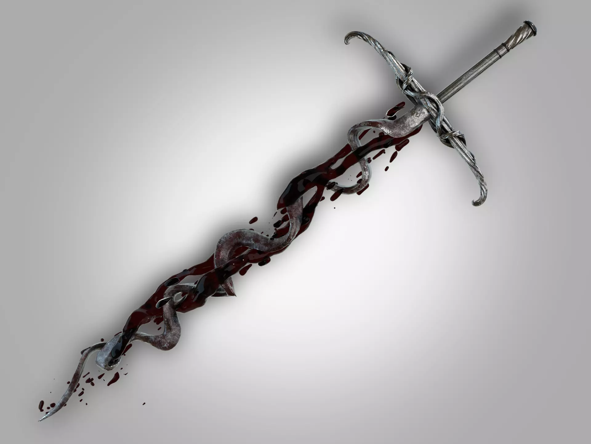 Distorted Bloody Sword Low-poly 3D model_0