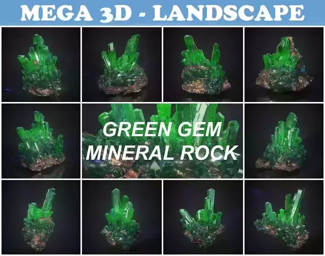 Low Poly Green Gem Mineral Rock 210829 Low-poly 3D model