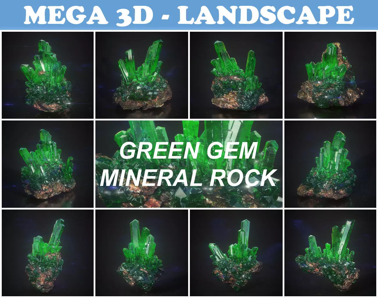Low Poly Green Gem Mineral Rock 210829 Low-poly 3D model_0