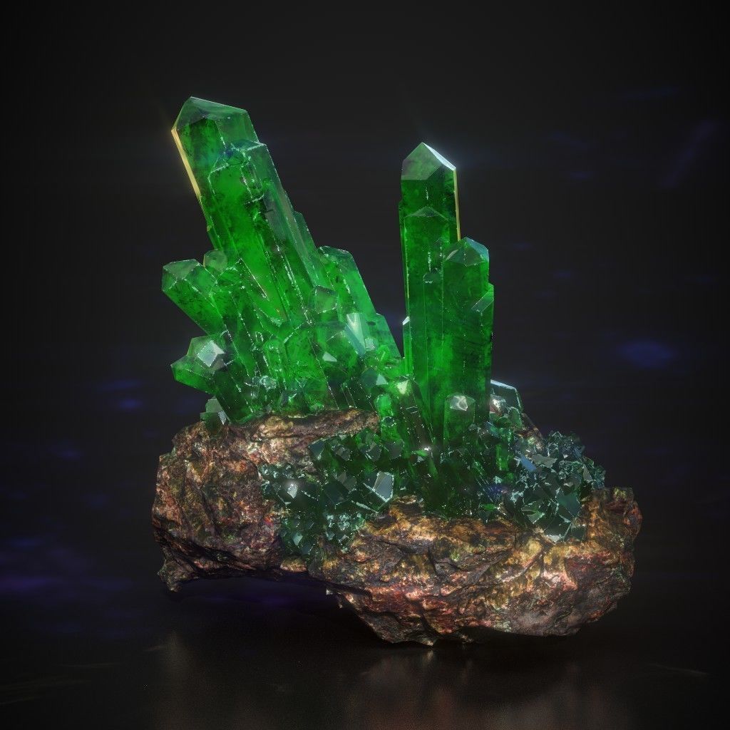 Low Poly Green Gem Mineral Rock 210829 Low-poly 3D model_3