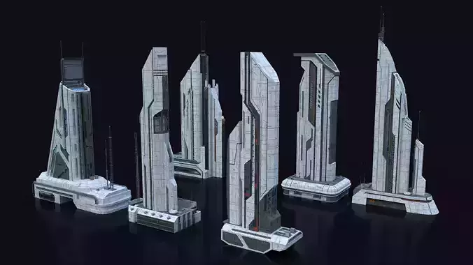 Scifi Building  futuristic Building Kitbash Bundle Vol 1 3D model