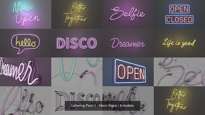 Lettering Pack 1 - Neon Signs 3D Model Collection