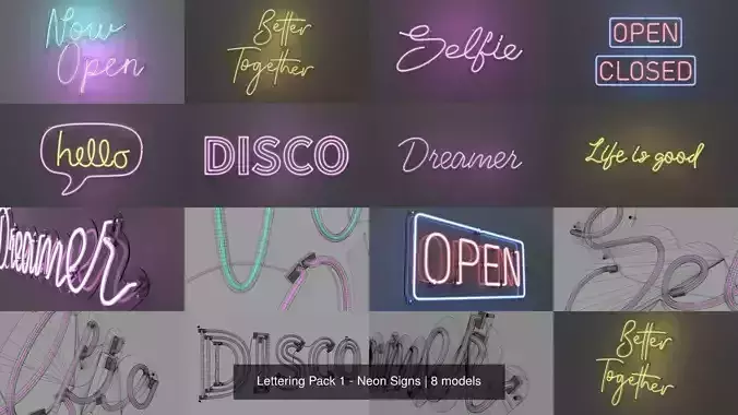 Lettering Pack 1 - Neon Signs 3D Model Collection