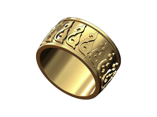 Floral scroll ornament 12mm wide band US sizes 8 9 10 3D print model