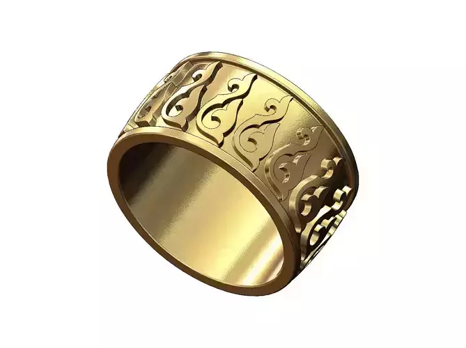 Floral scroll ornament 12mm wide band US sizes 8 9 10