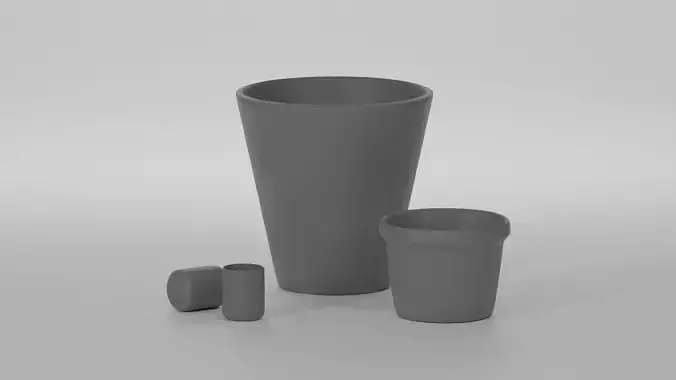 model flowerpot vase and two cups