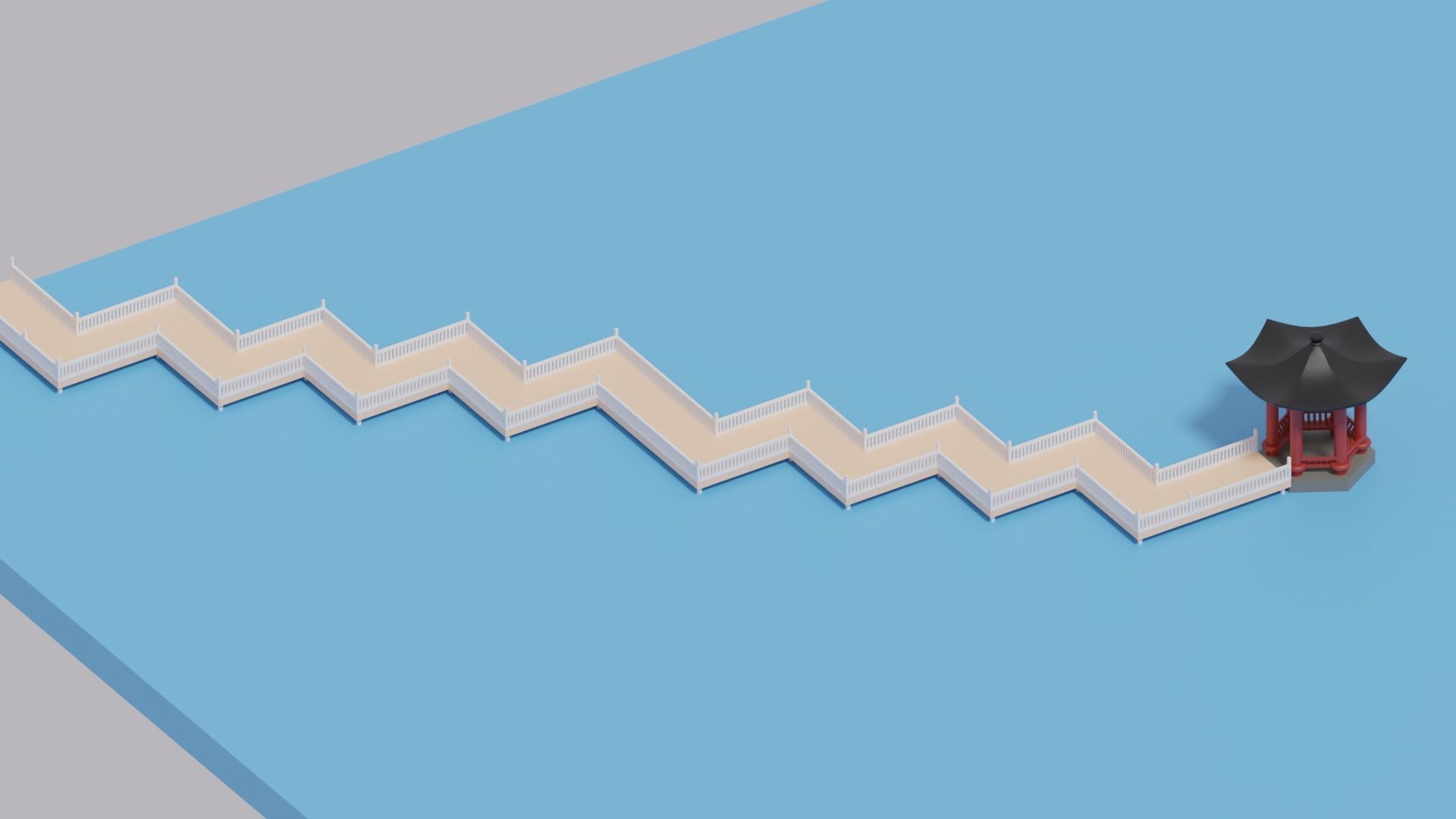 Cartoon Chinese Nine-turn bridge and Pavilion 3D model_11