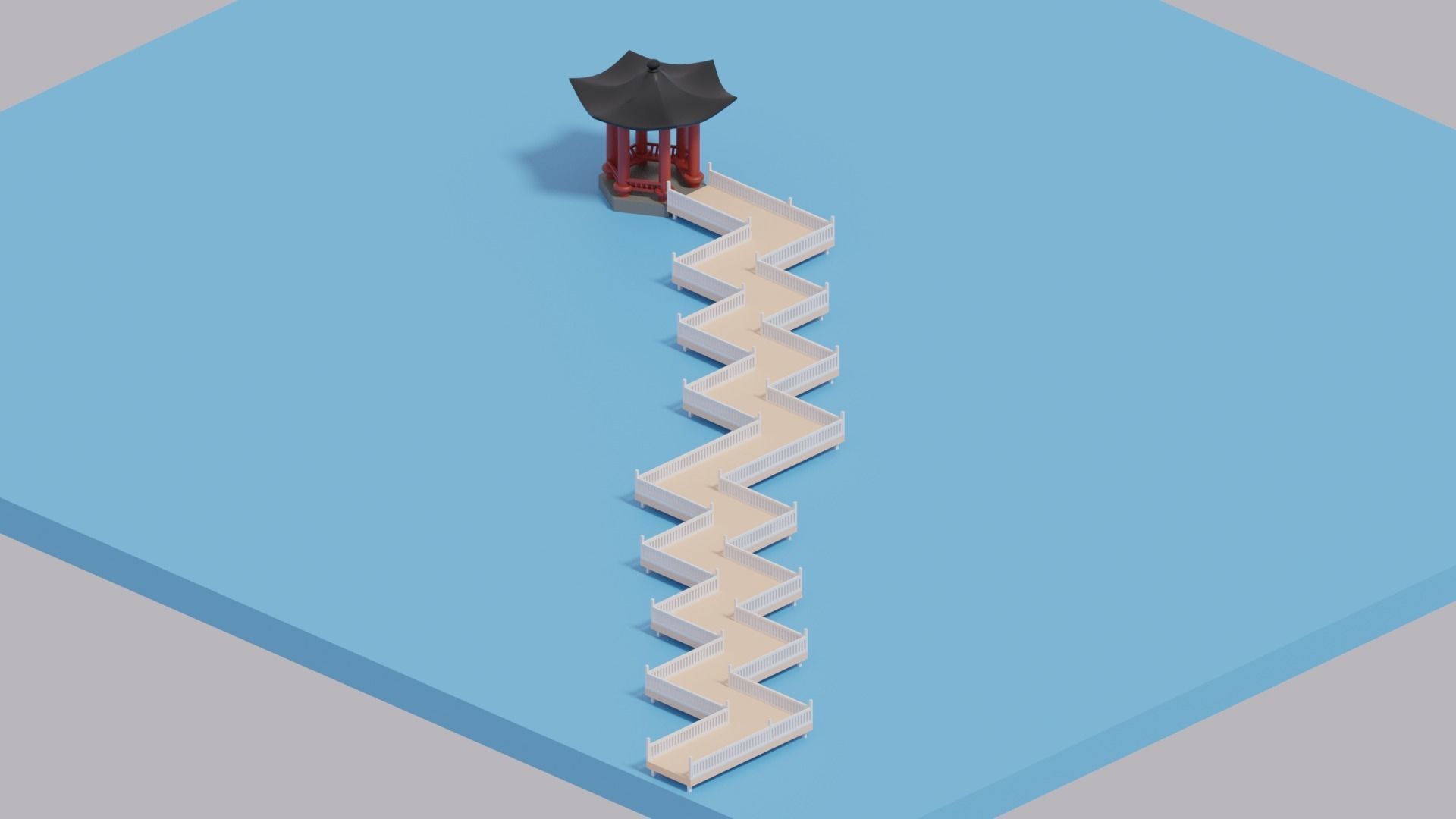 Cartoon Chinese Nine-turn bridge and Pavilion 3D model_6