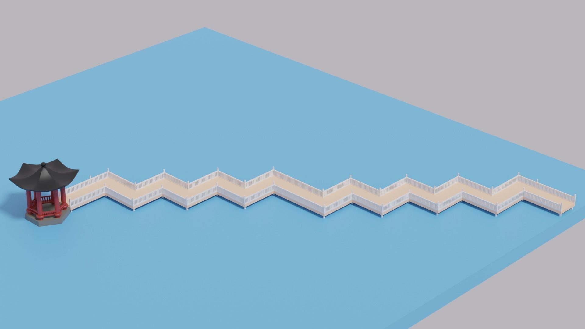 Cartoon Chinese Nine-turn bridge and Pavilion 3D model_20