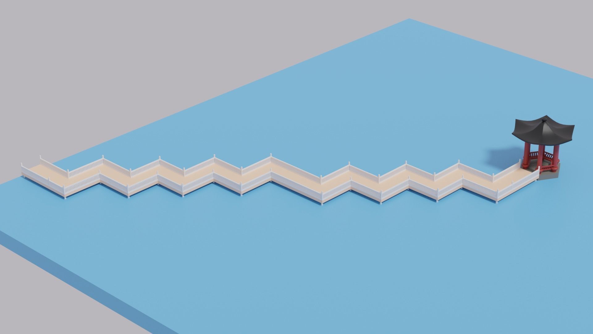 Cartoon Chinese Nine-turn bridge and Pavilion 3D model_21