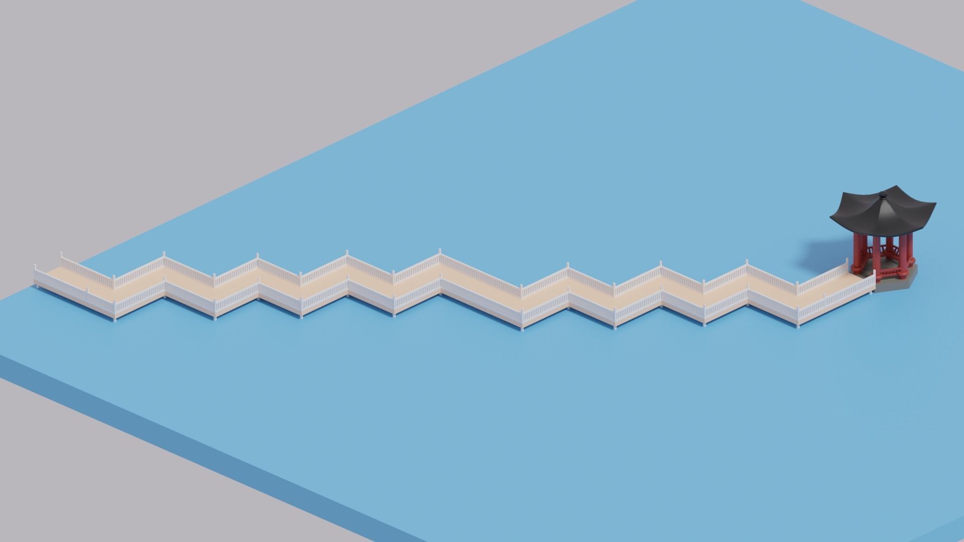 Cartoon Chinese Nine-turn bridge and Pavilion 3D model_5