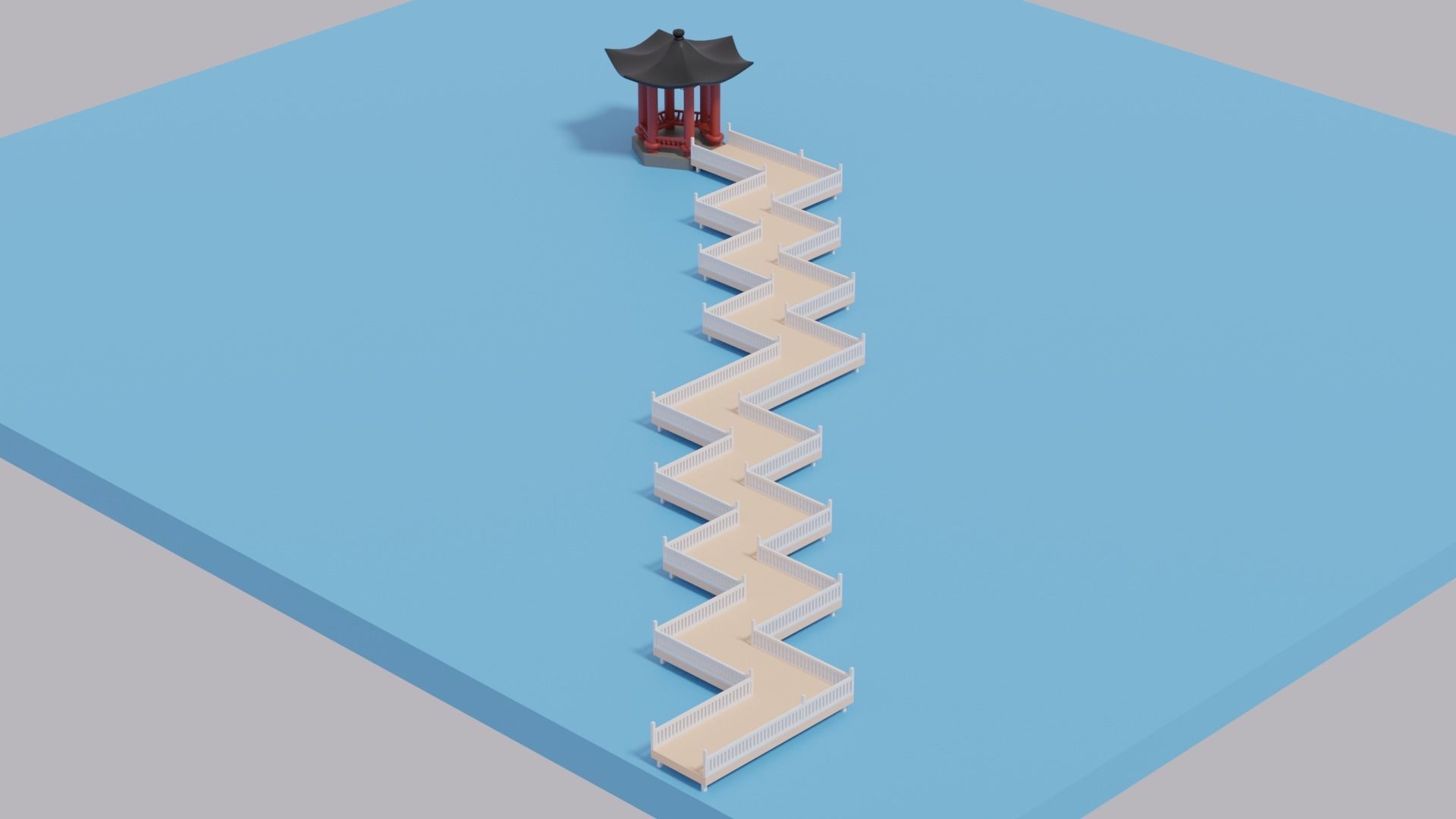 Cartoon Chinese Nine-turn bridge and Pavilion 3D model_3