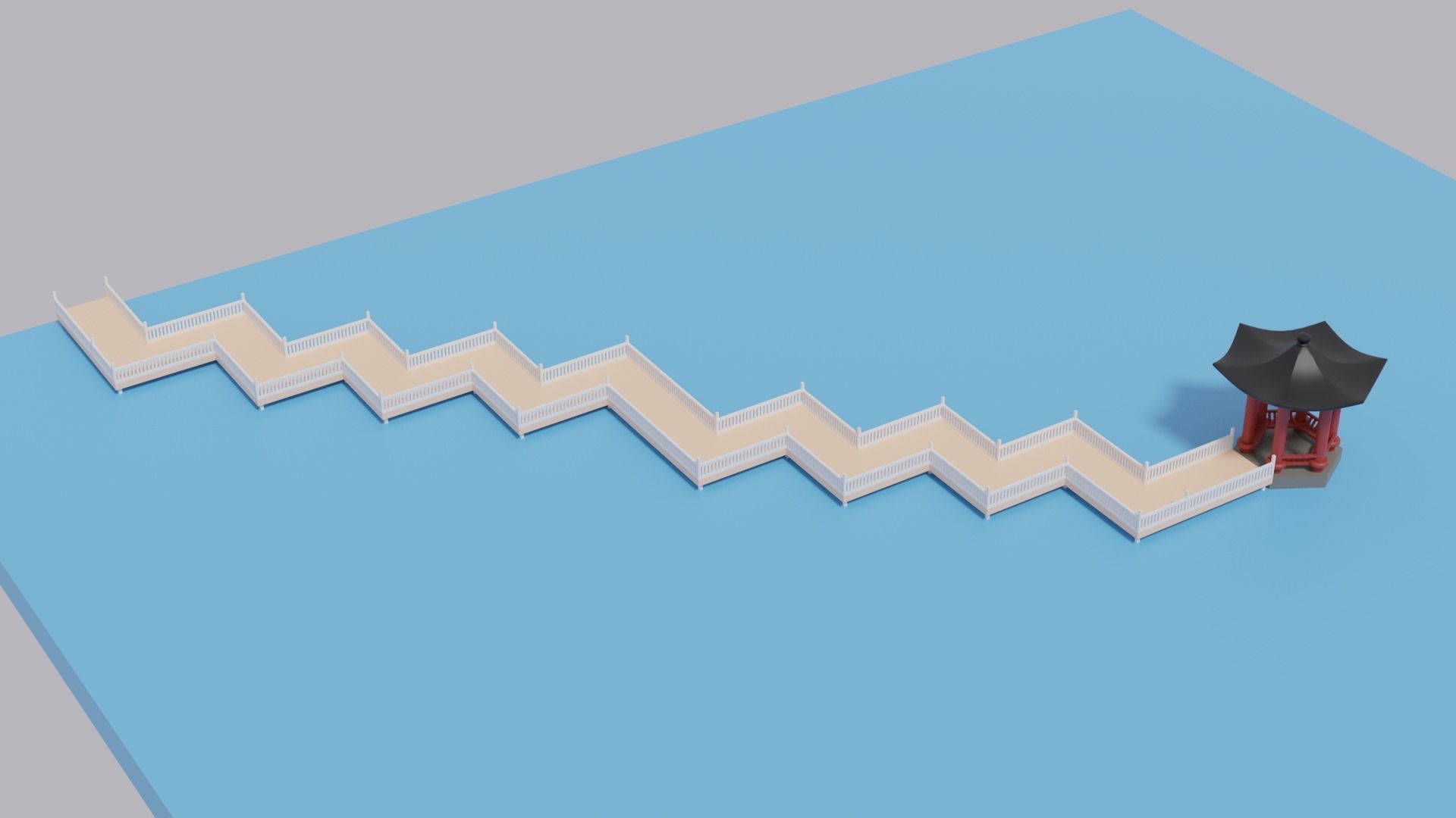 Cartoon Chinese Nine-turn bridge and Pavilion 3D model_13