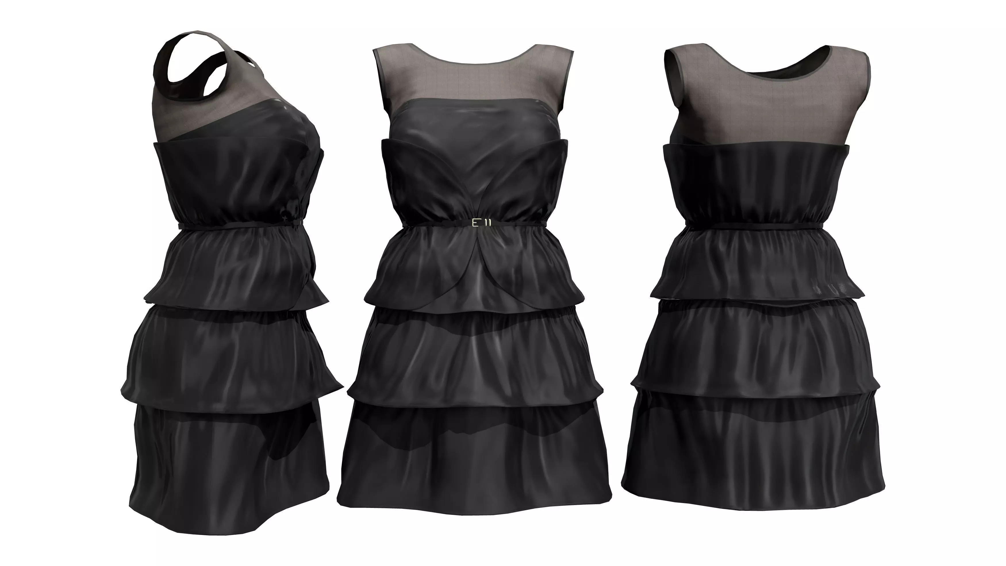 Little Black Ruffle Layer Dress Low-poly 3D model