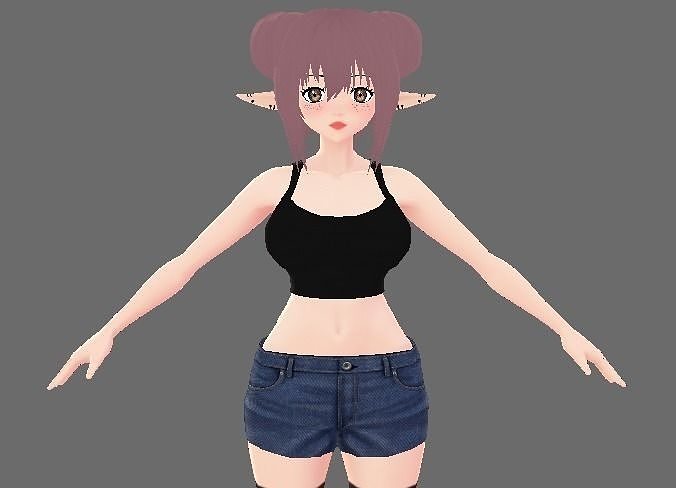 Anime Style  3D Female avatar character for vrchat   Low-poly 3D model