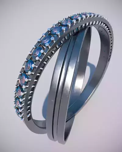 ring 3D print silver with diamonds