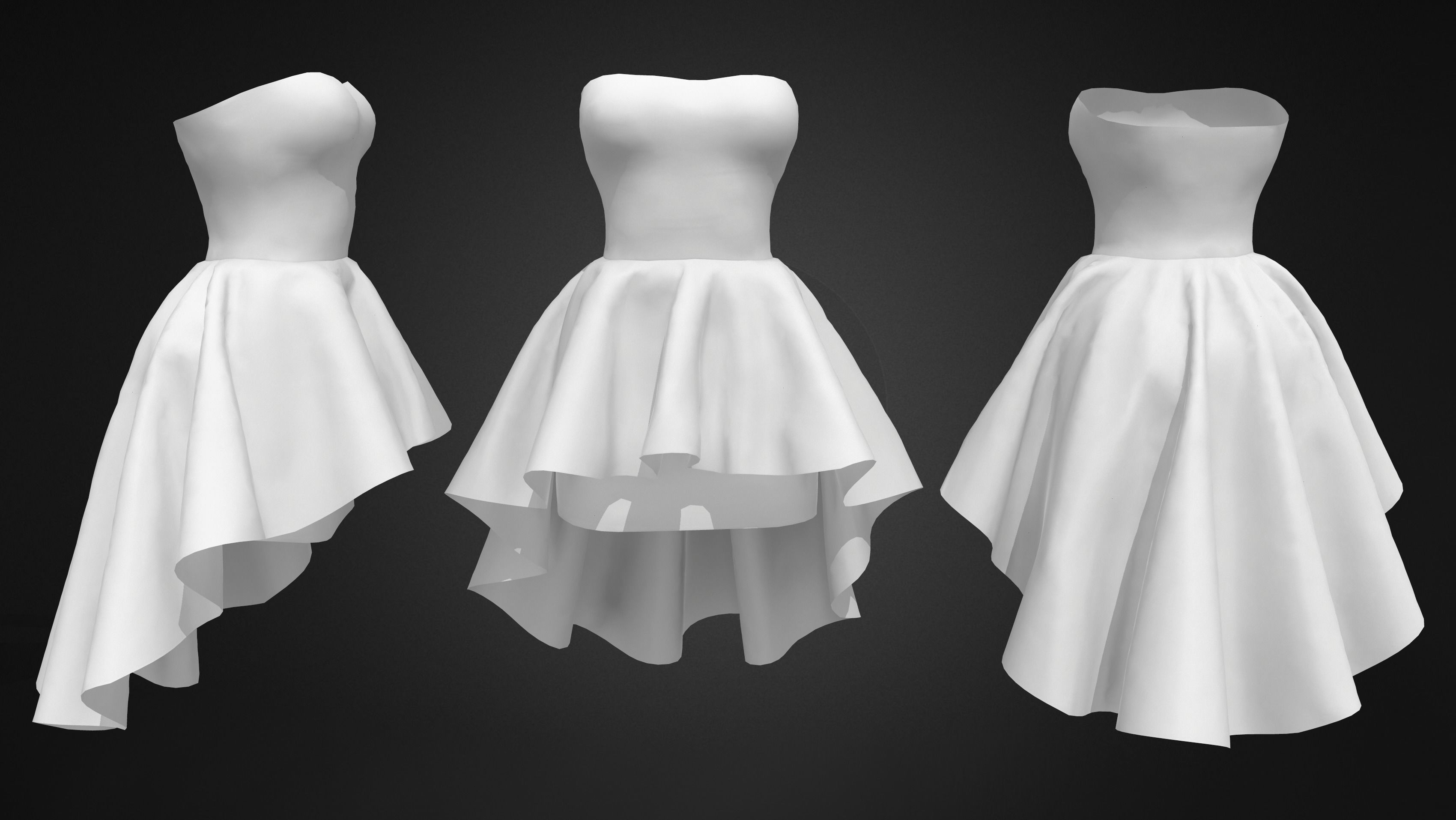 Strapless Dress With Flouncing Outer Skirt Low-poly 3D model_4