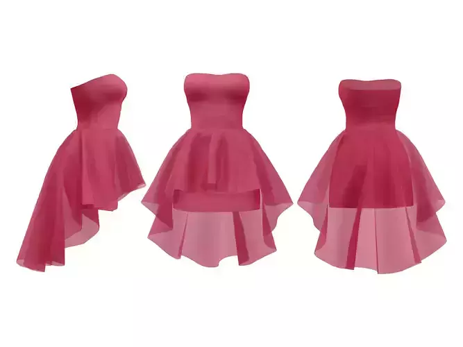 Strapless Dress With Flouncing Outer Skirt Low-poly 3D model