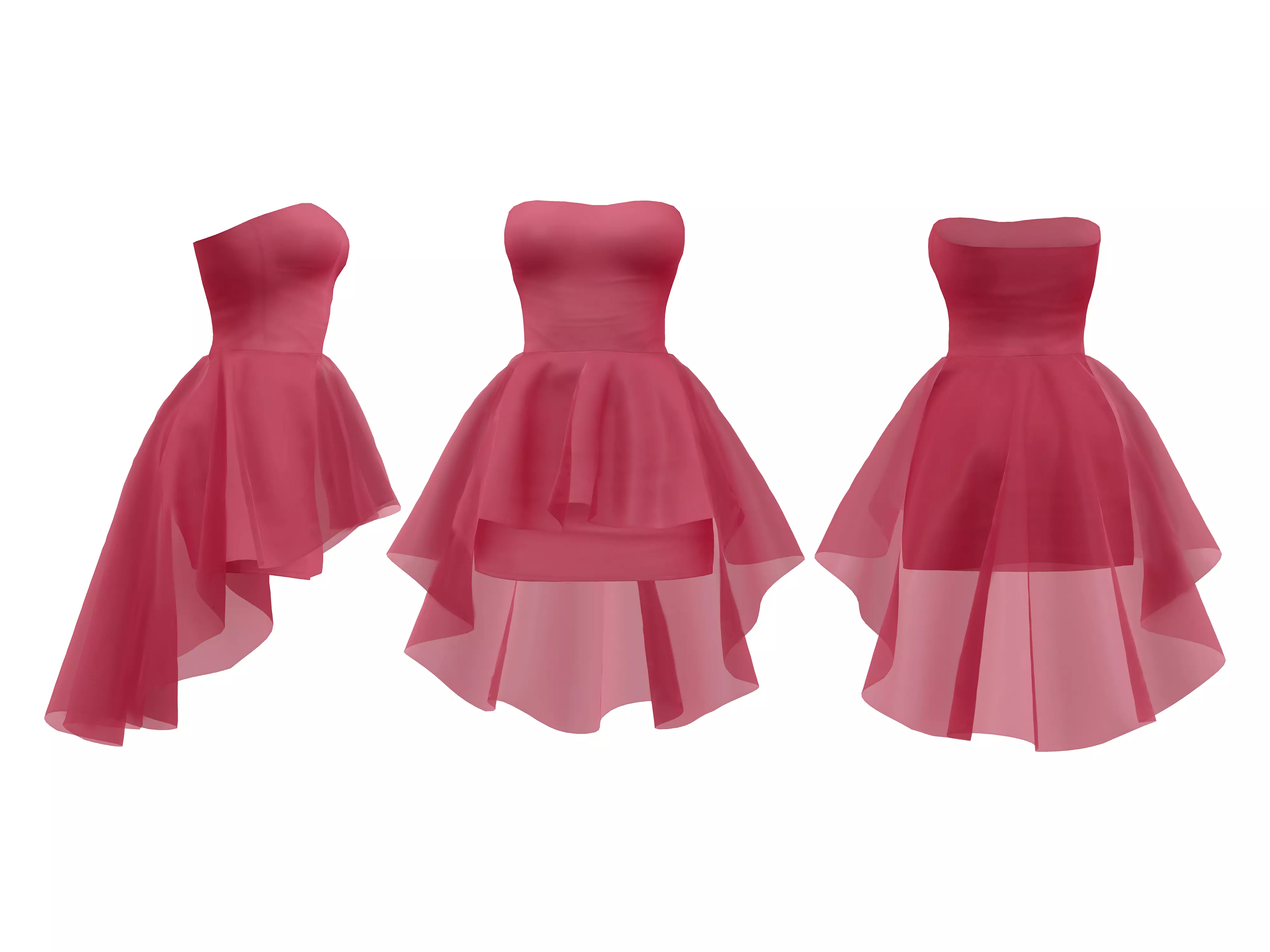 Strapless Dress With Flouncing Outer Skirt Low-poly 3D model_0