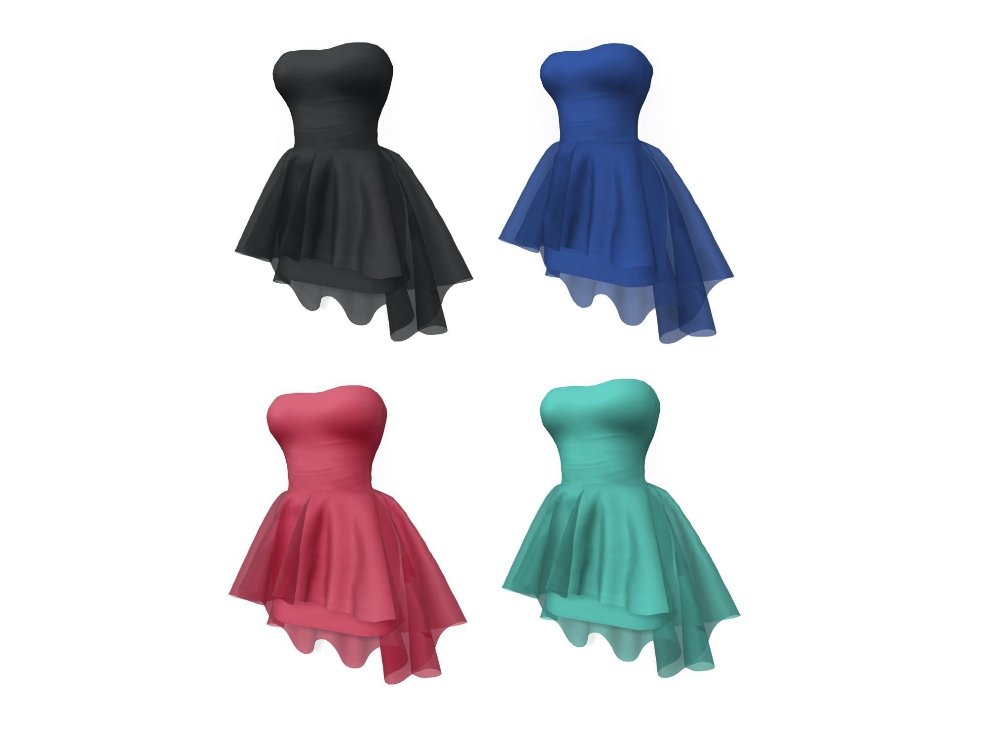 Strapless Dress With Flouncing Outer Skirt Low-poly 3D model_3