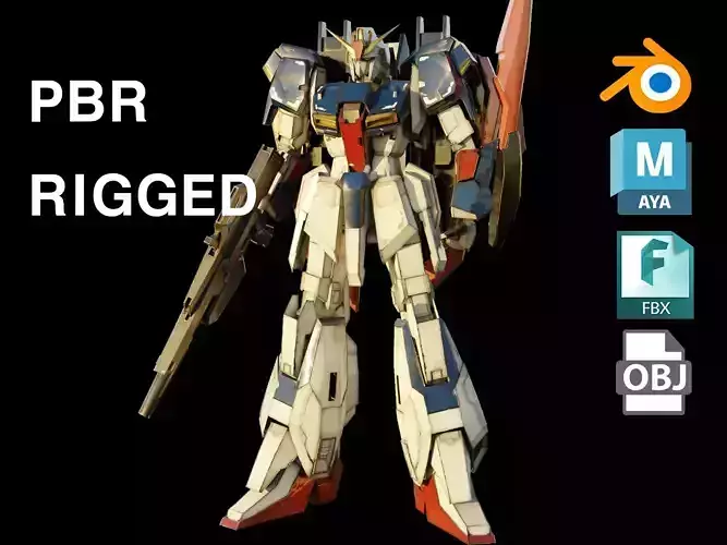 Z GUNDAM rigged with realistic texture blender maya