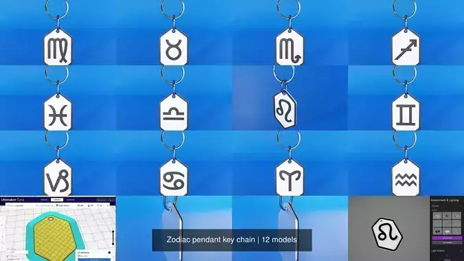 Zodiac pendant key chain 3D Model Collection