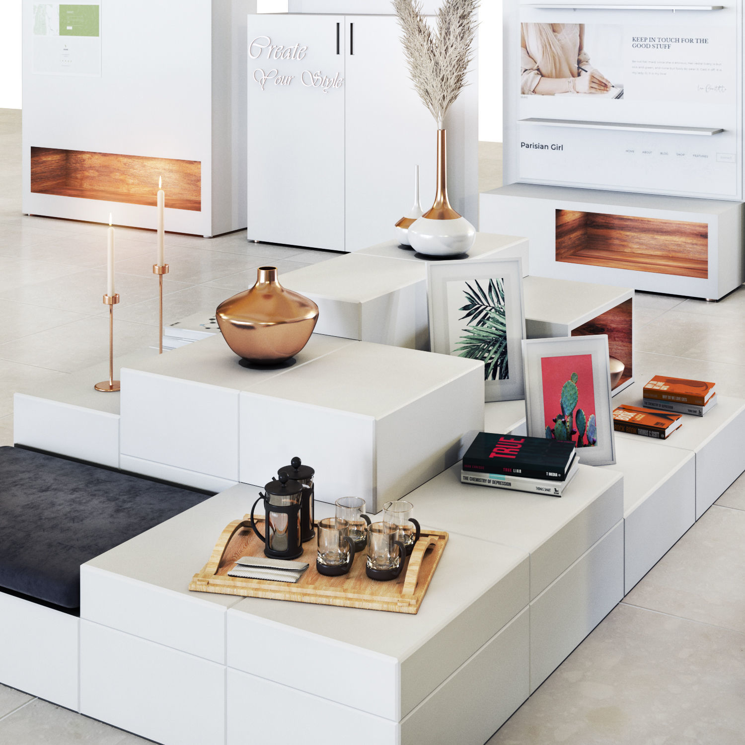 Mall -white set01 3D model_2