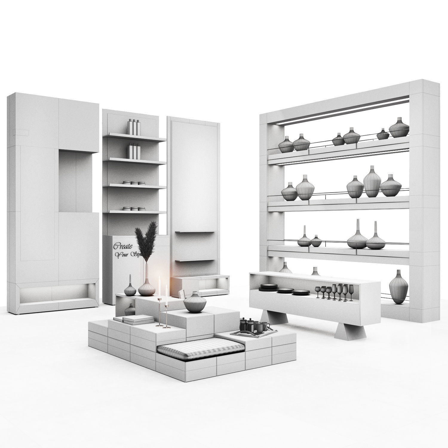 Mall -white set01 3D model_4