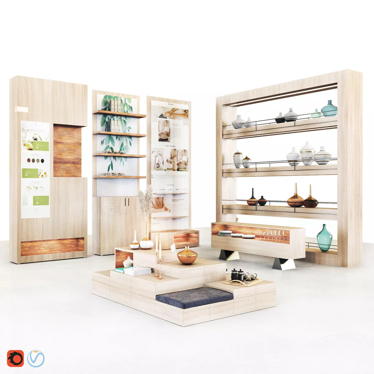 Mall -wooden set01 3D model_0