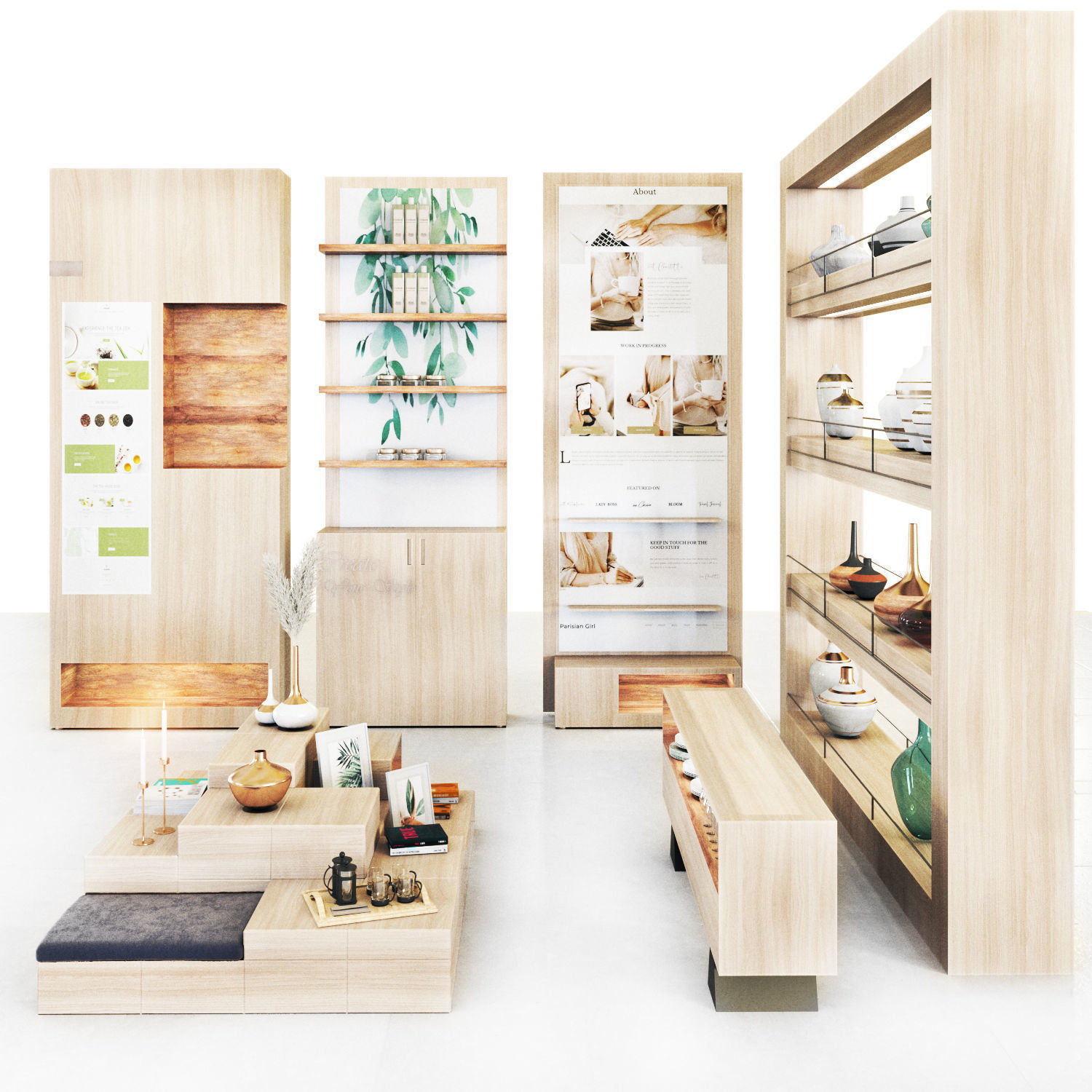 Mall -wooden set01 3D model_2