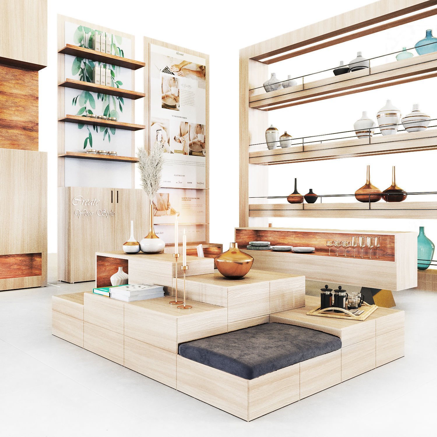 Mall -wooden set01 3D model_1